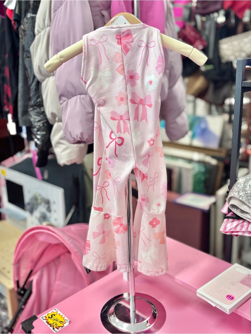 Altar’d State kids- Girls Pink Bow & Flower Print Jumpsuit